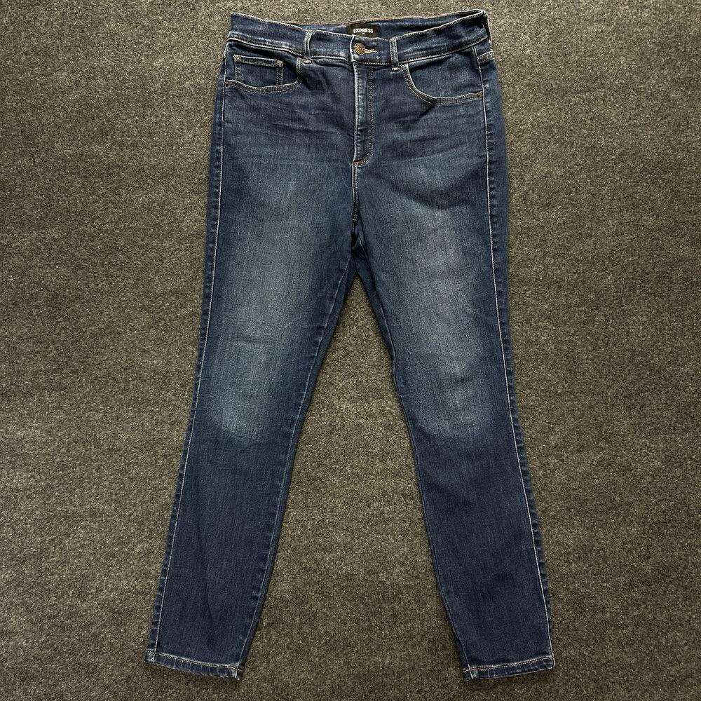 Express High Rise Denim Perfect Skinny Jeans Womens 10R Dark Blue Casual Pants